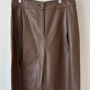 OAK + FORT Faux Leather Wide-Leg Pants in Brown